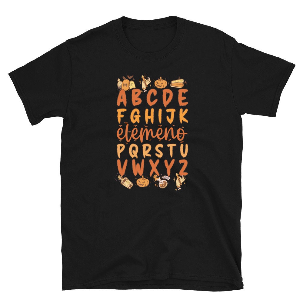 Funny Halloween Teacher Shirt Spooky Alphabet Tshirt Retro Teachers Gift Graphic Tee – Bold Style · Great Gift For Fans