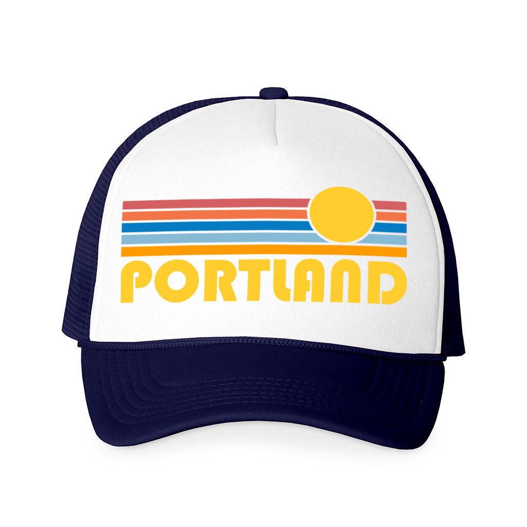 Portland Hat Retro Sunrise Foam Portland Oregon Trucker Cap Personalization Available Graphic Tee – Warm & Stylish · Great Gift For Fans