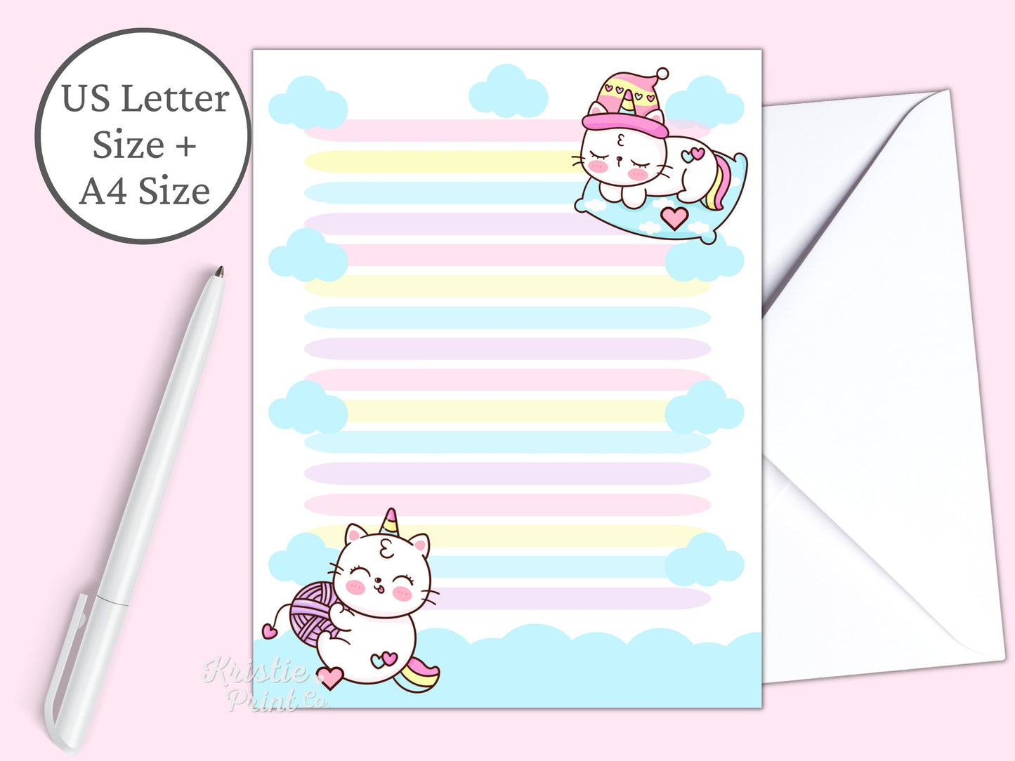 Cat Stationery Caticorn Birthday Kawaii Stationery Printable Printable Kawaii Letter Paper Cute Kids Stationary Kitten Unicorn Letter Graphic Tee – Easygoing Wear · Great Gift For Fans