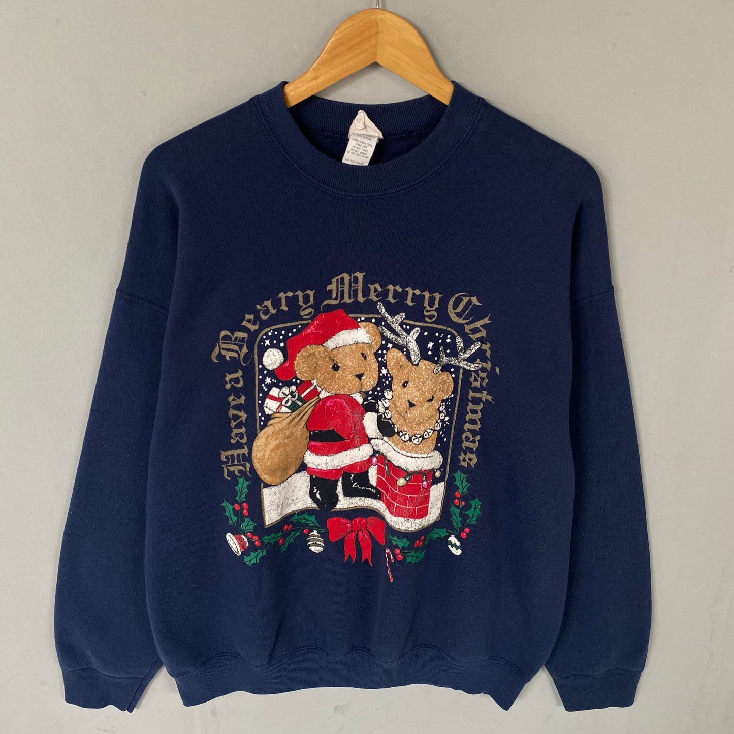 Vintage Tag Happy Beary Merry Christmas BigLogo Printed Sweatshirt Crewneck Sweater Ugly Bear Colour BlueBlack Size One Size Fits All Sweatshirt – Premium Graphic · Must-Have Style