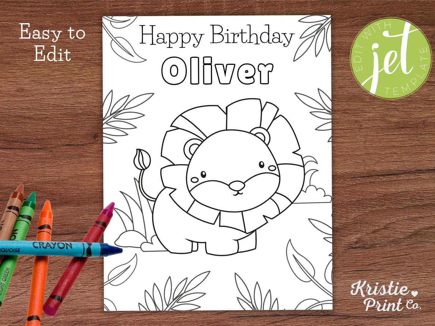 Lion Birthday Coloring Page Editable Happy Birthday Coloring Page with Name Safari Birthday Party Favors Jungle Theme Birthday Download Graphic Tee – Warm & Stylish · Top Pick For Any Outfit