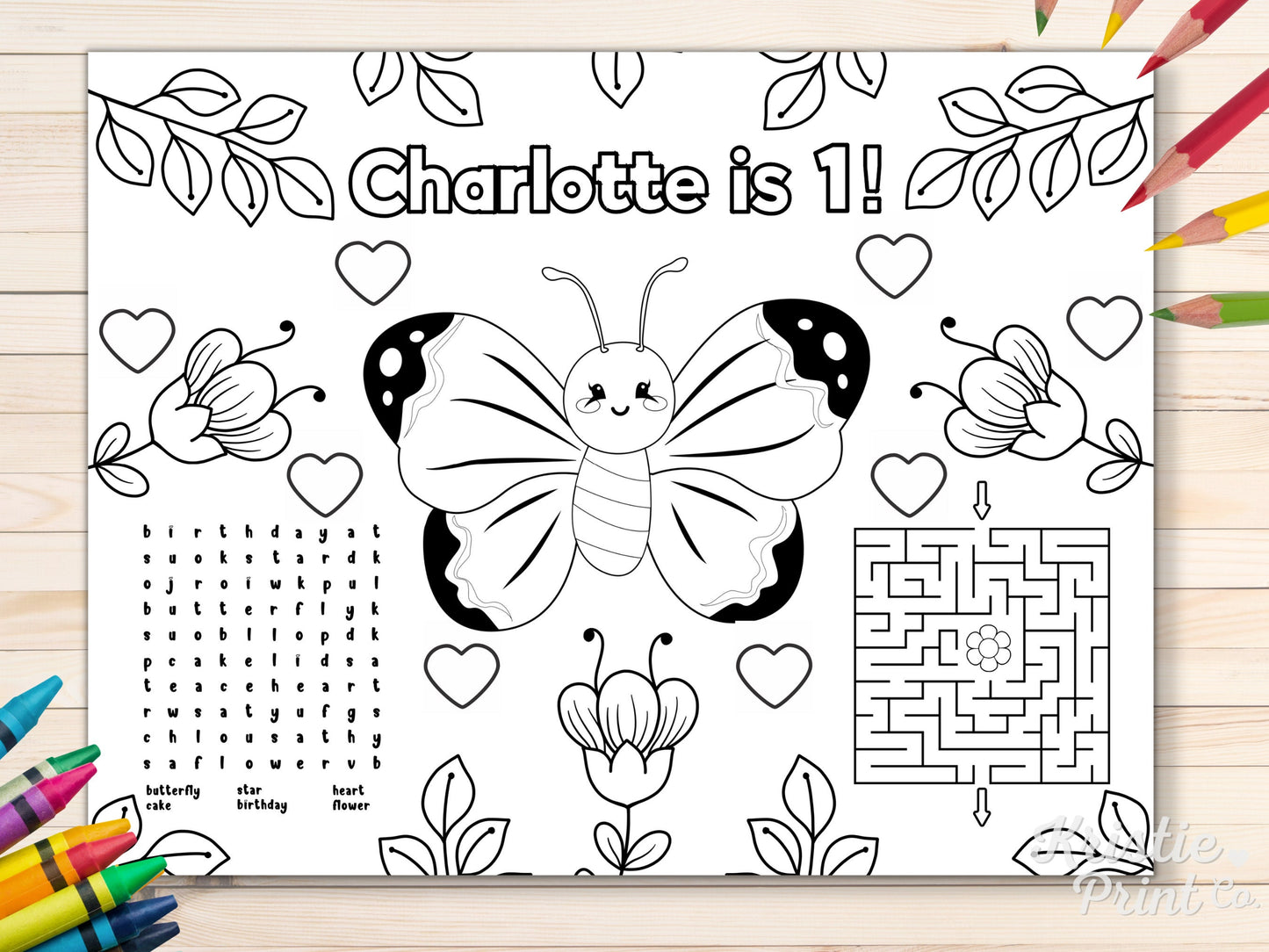 Editable Butterfly Birthday Party Placemat Butterfly Coloring Page Printable Butterfly Theme Birthday Party Activity Sheet Garden Party Graphic Tee – Warm & Stylish · Trending Graphic Apparel