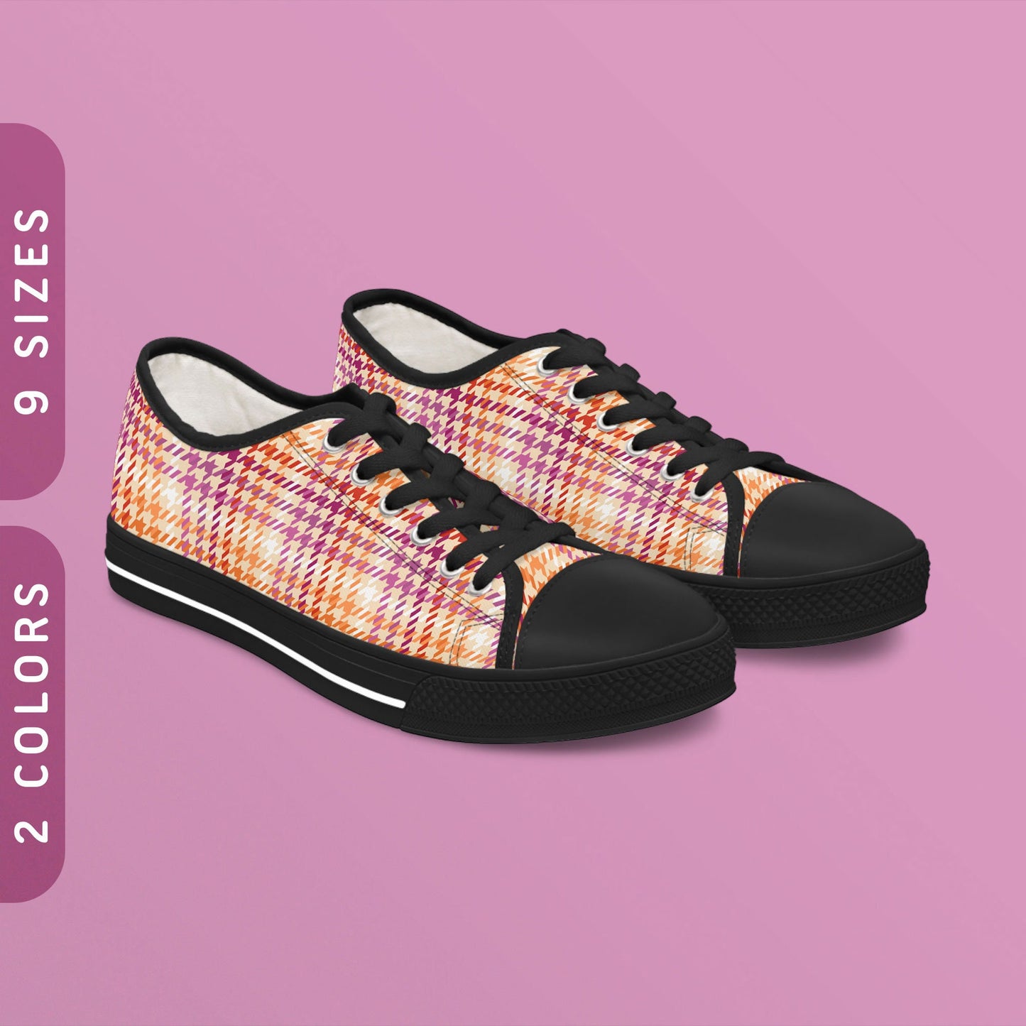 Lesbian Flag Houndstooth Pattern Sneakers Low Top Women39s Sneakers Black White Sole Lesbian Pride Colors Shoes LGBT Pride Wear Graphic Tee – Cozy Vibes · High-Quality Print