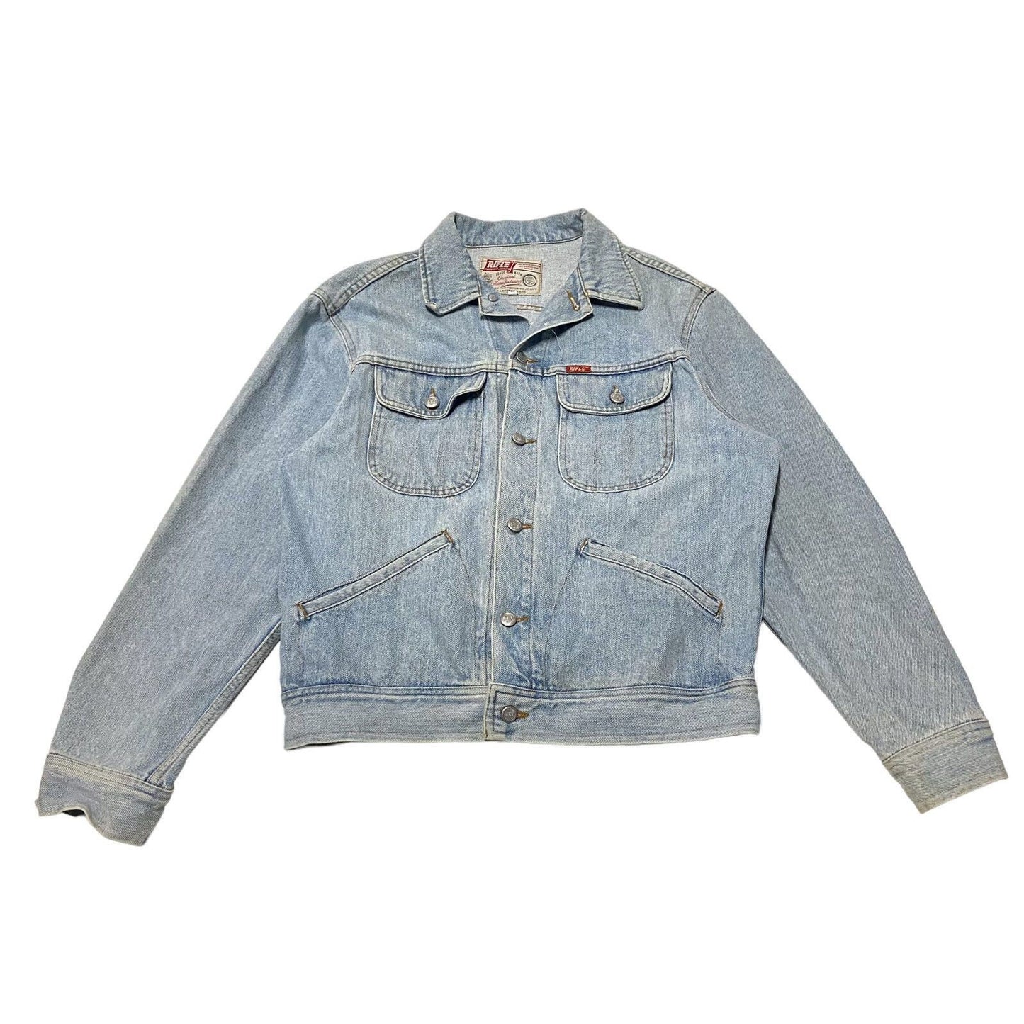 Rifle Button Up Denim Jean Jacket Vintage Western Style Designer Blue Small Graphic Tee – Cozy Vibes · Perfect For Daily Wear