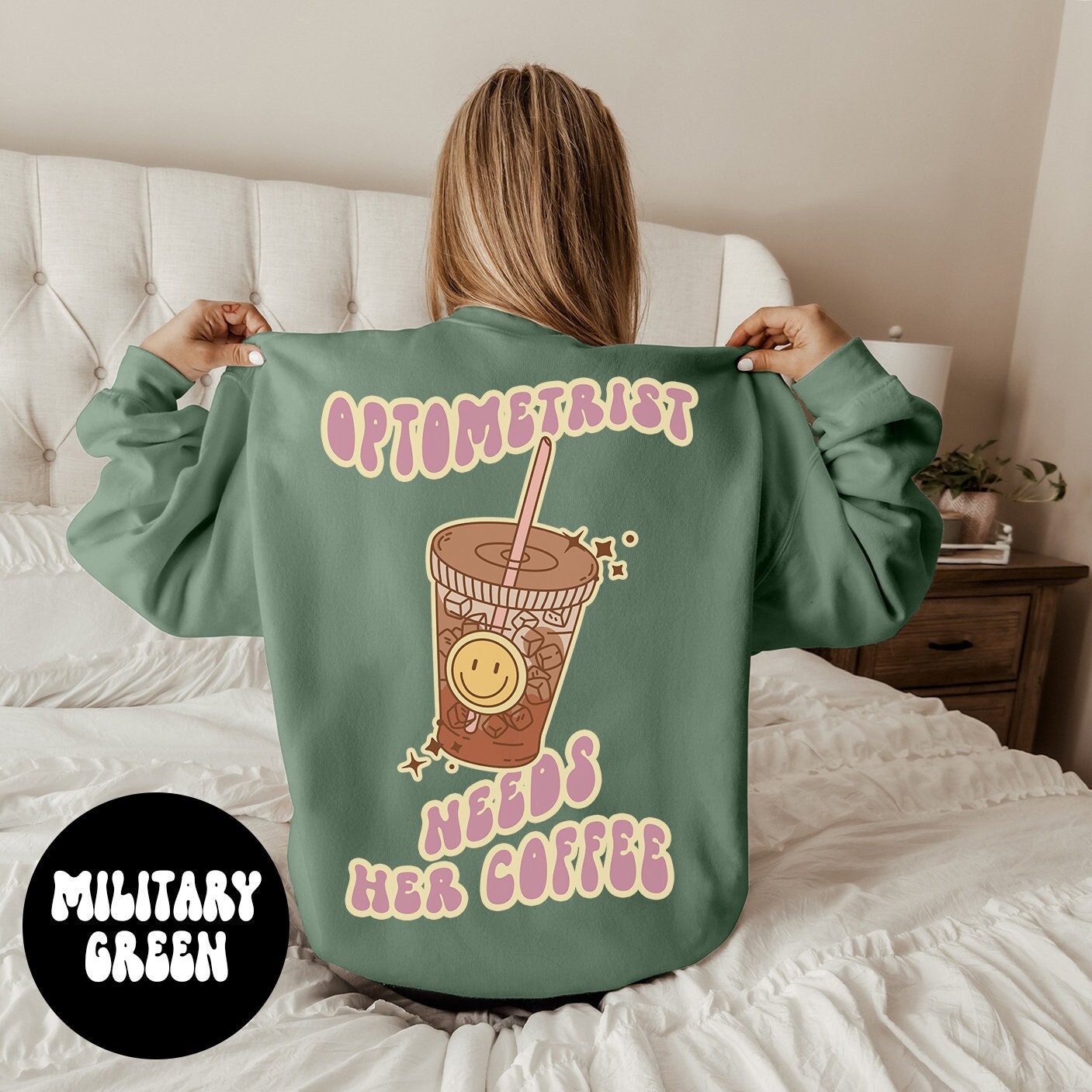 Optometrist Optometry Iced Coffee BACK PRINT Sweatshirt Gifts Funny Sweater Shirt Jumper Men Women Him Her Sweatshirt – Aesthetic Look · Perfect For Daily Wear