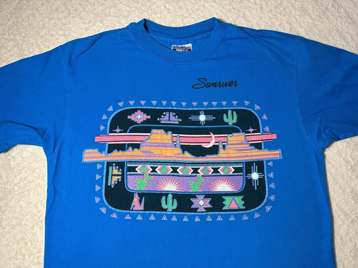 Vintage 1980s 1990s Sun River Arizona Desert Neon Vaporwave Art T Shirt Blue L Graphic Tee – Warm & Stylish · Must-Have Style