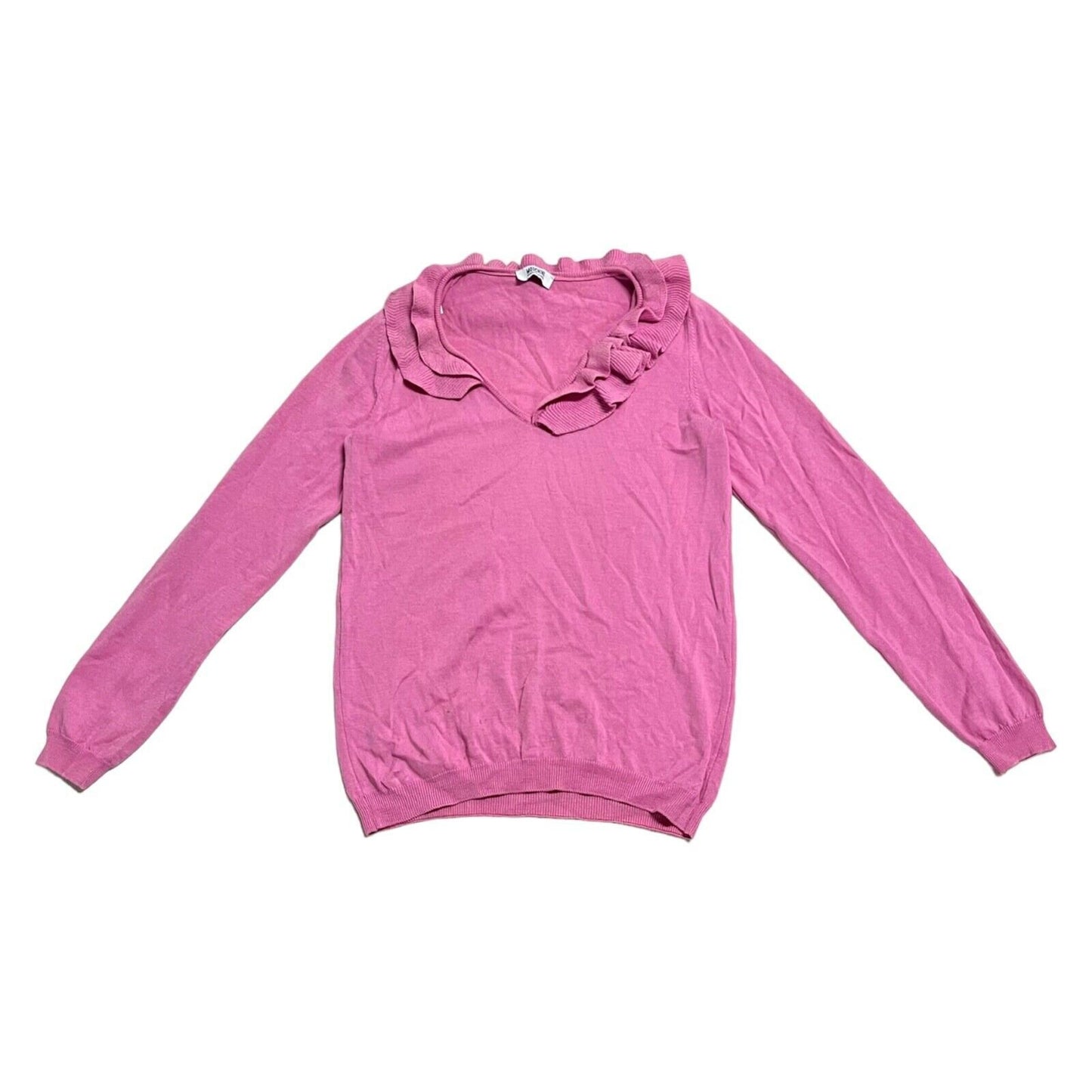 Moschino Women39s Frilly V Neck Wool Knit Jumper Vintage High End Designer Pink Graphic Tee – Easygoing Wear · Great Gift For Fans