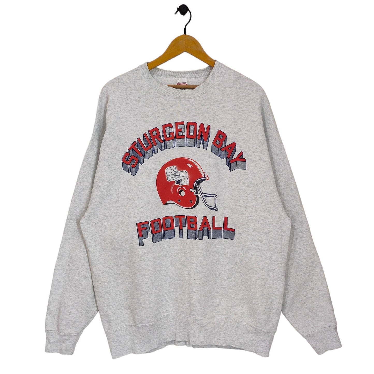 90s Distressed Sturgeon Bay Football Sweatshirt Vintage Fruit of the Loom Sweater Jumper Crewneck White Size XL Sweatshirt – Warm & Stylish · Must-Have Style
