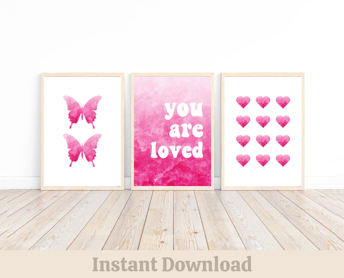 Preppy Heart Wall Art Trendy Poster Prints Hot Pink Wall Art Set of 3 Prints Pink Bedroom Decor Aesthetic Pink Teen Preteen Room Butterfly Graphic Tee – Premium Graphic · Great Gift For Fans