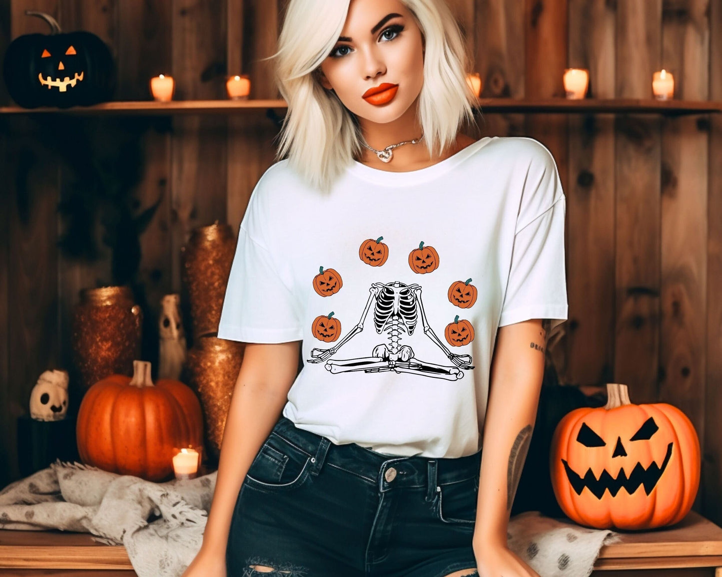 Skeleton Halloween Yoga Shirt for Women Halloween Shirt Funny Halloween Shirt Skeleton Namaste Halloween ShirtHalloween GiftFunny Shirt Graphic Tee – Premium Graphic · Top Pick For Any Outfit