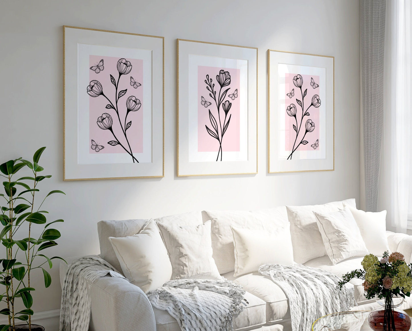 Light Pink Wall Art Set of 3 Flower Pictures for Wall Peony Print Botanical Line Art Aesthetic Bedroom Prints Pastel Pink Bedroom Decor Boho Graphic Tee – Warm & Stylish · Top Pick For Any Outfit