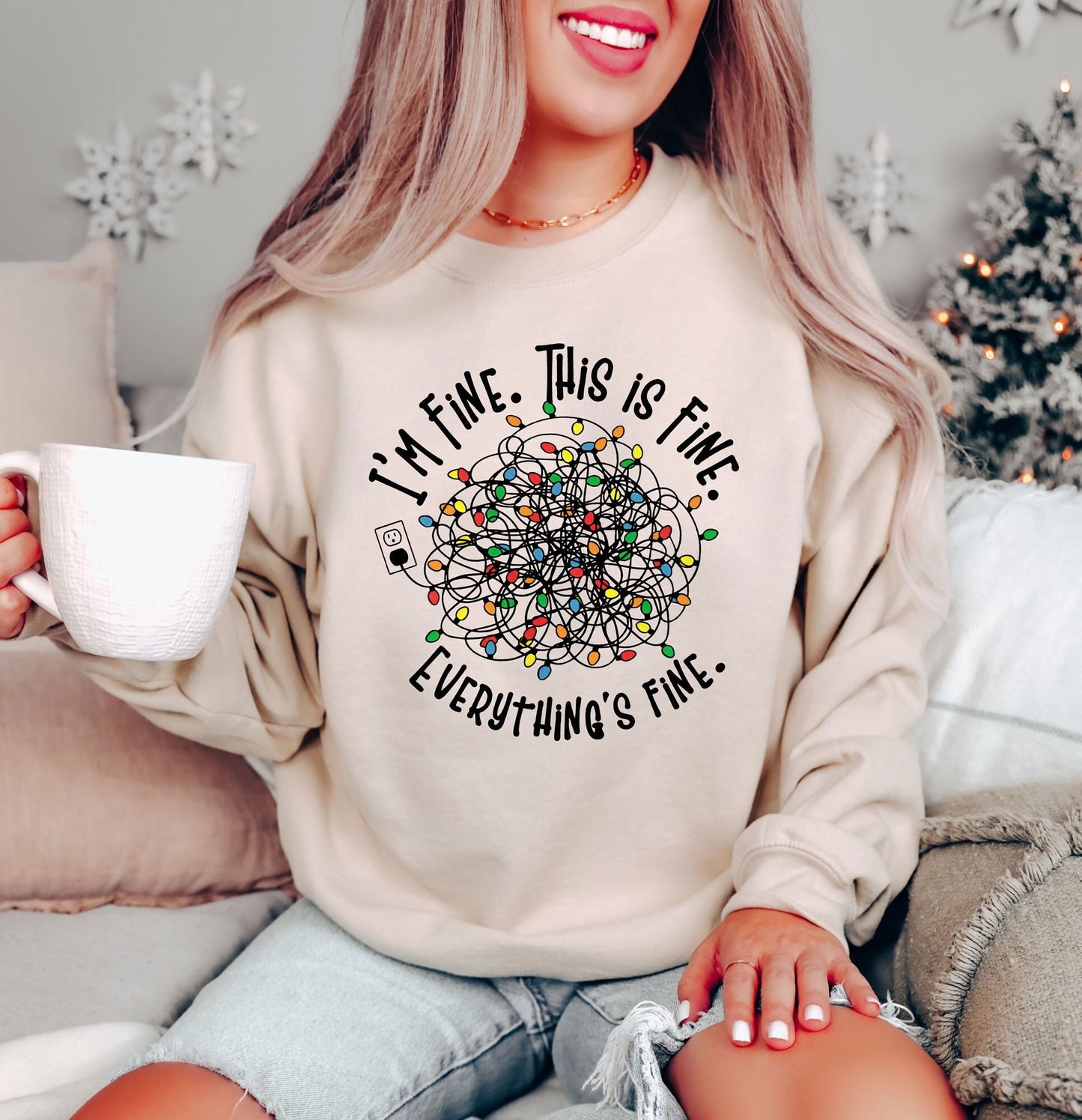 I39m Fine This Is Fine Everything Is Fine SweaterFunny Christmas Light TeeTangled Christmas Lights ShirtFunny Holiday TeeXmas Anxiety Tee Graphic Tee – Aesthetic Look · High-Quality Print