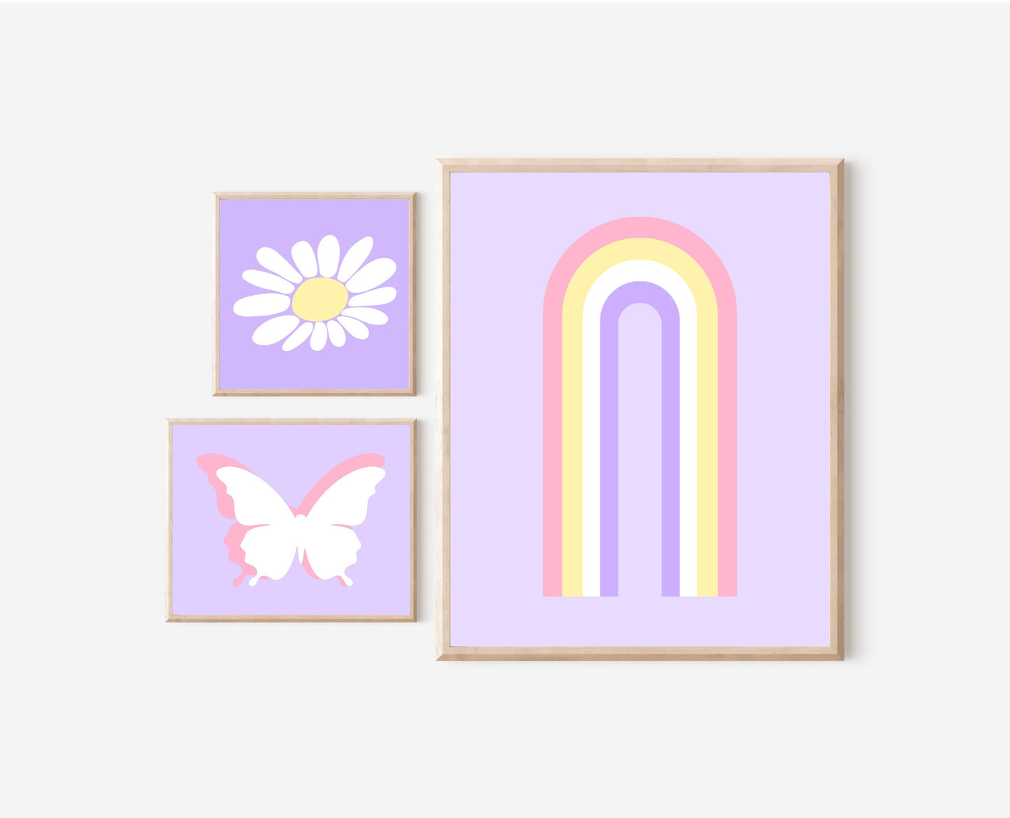 Lilac Wall Art Set of 3 Danish Pastel Wall Art Prints Boho Rainbow Wall Art Teen Pinterest Print Aesthetic Purple Room Decor Groovy Trendy Graphic Tee – Soft Feel · High-Quality Print