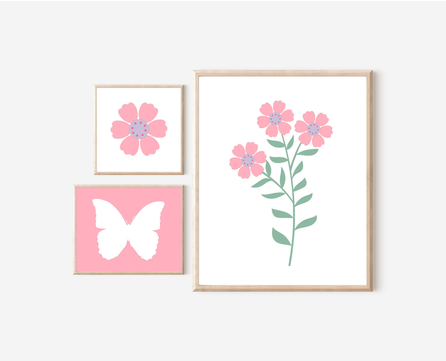 Danish Pastel Wall Art Set of 3 Wall Prints Girls Room Decor Toddler Butterfly Wall Art Pink Baby Nursery Ideas Cute Aesthetic Flower Wall Graphic Tee – Feel-Good Design · Top Pick For Any Outfit