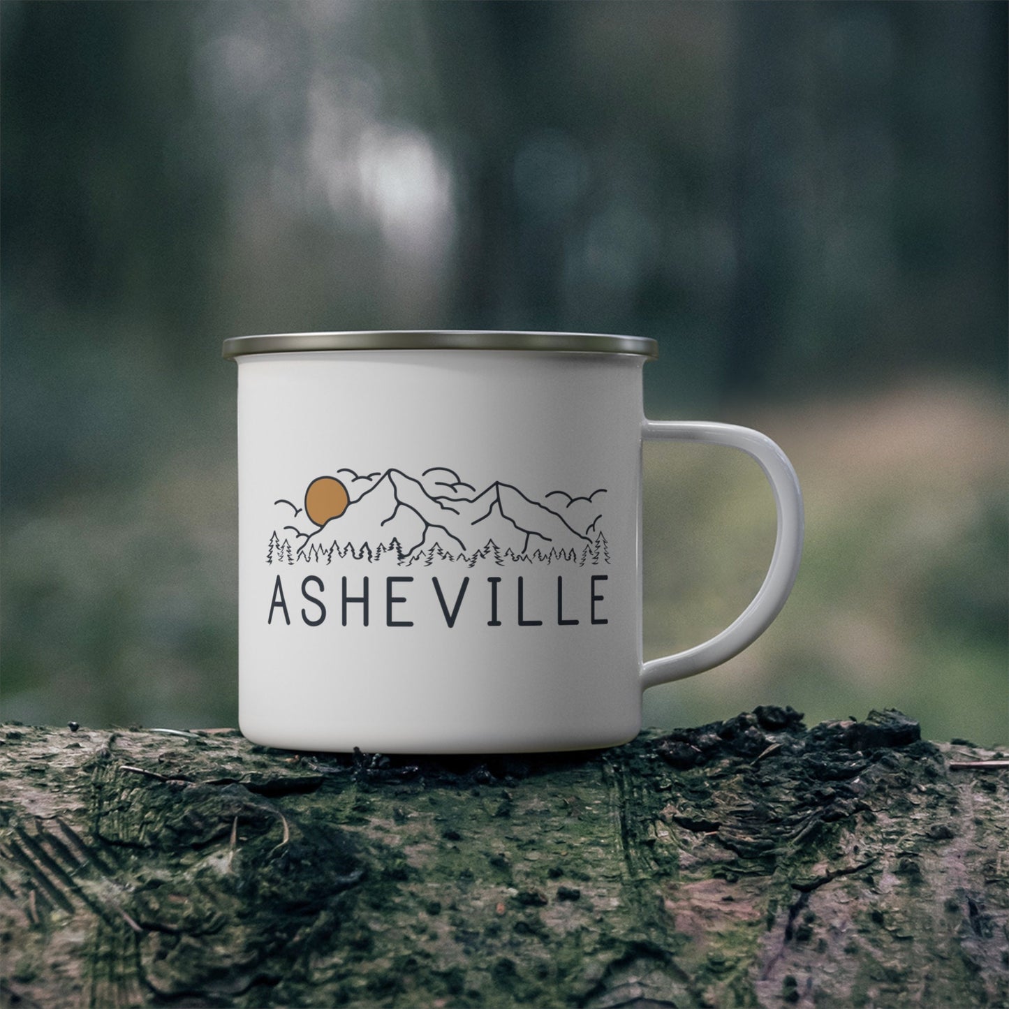 Asheville North Carolina Camp Mug Retro Enamel Campfire Asheville Mug Personalization Available Graphic Tee – Soft Feel · Great Gift For Fans