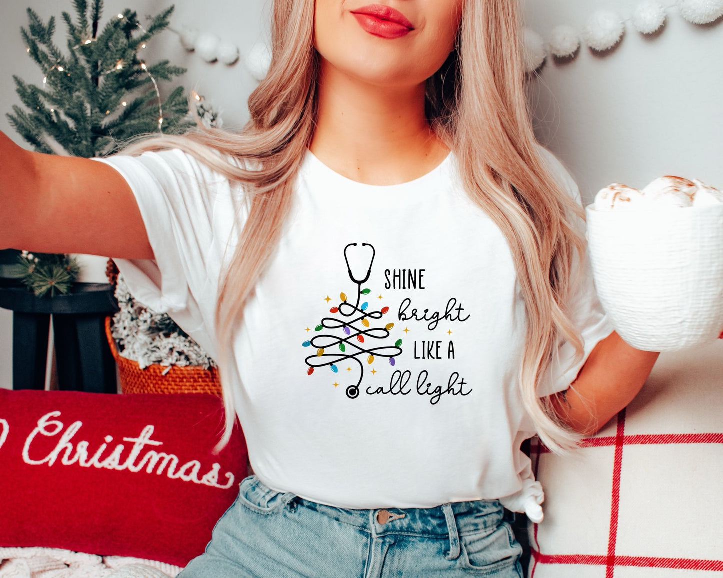 Funny Nurse Christmas Shirt Nurse Christmas Gifts Christmas Tee Christmas Shirts Christmas Long Sleeve Shine Bright Like A Call Light Graphic Tee – Cozy Vibes · High-Quality Print