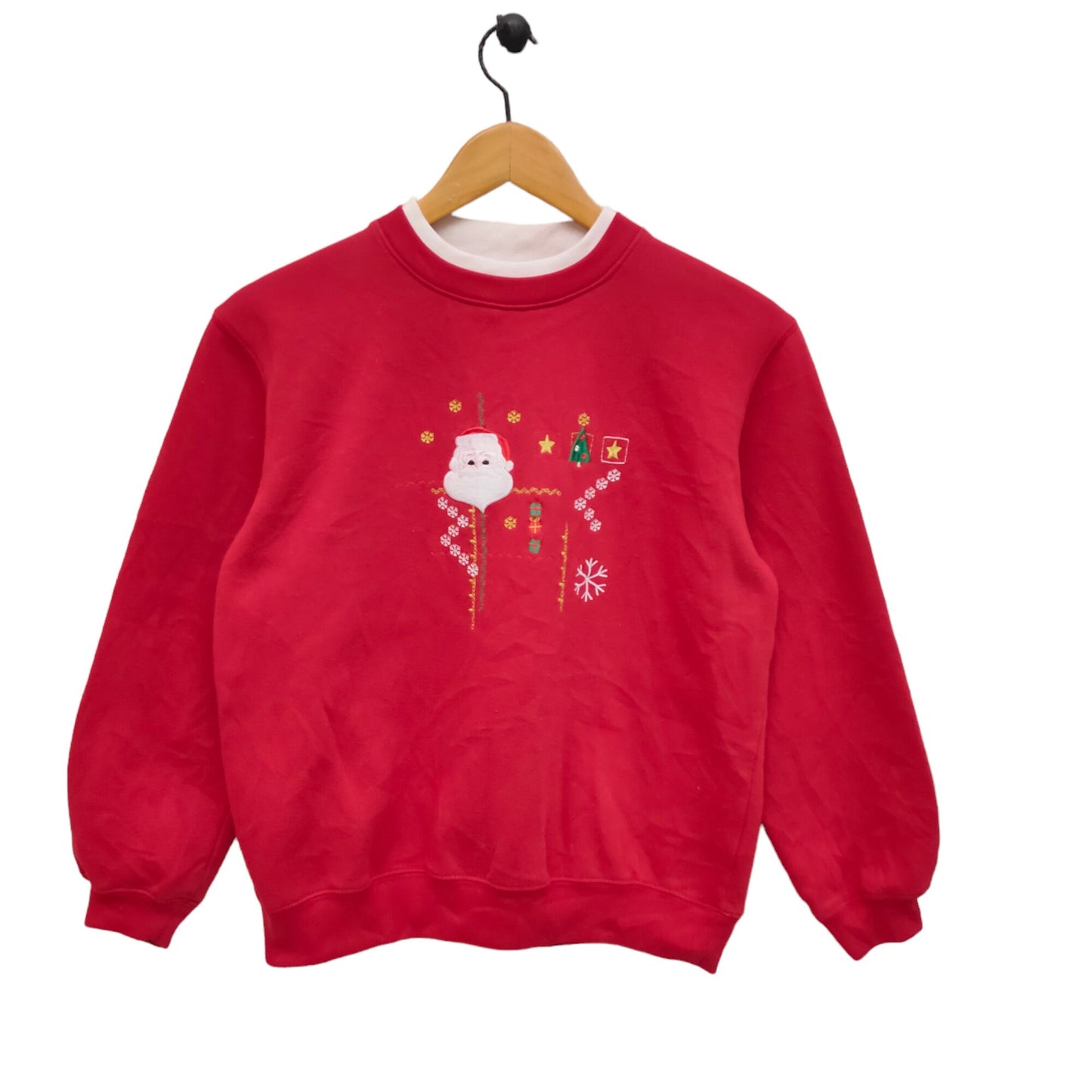 90s Embroidery Christmas Sweatshirt Vintage Santa Sweater Jumper Crewneck Red Sweatshirt – Fan Favorite · Must-Have Style