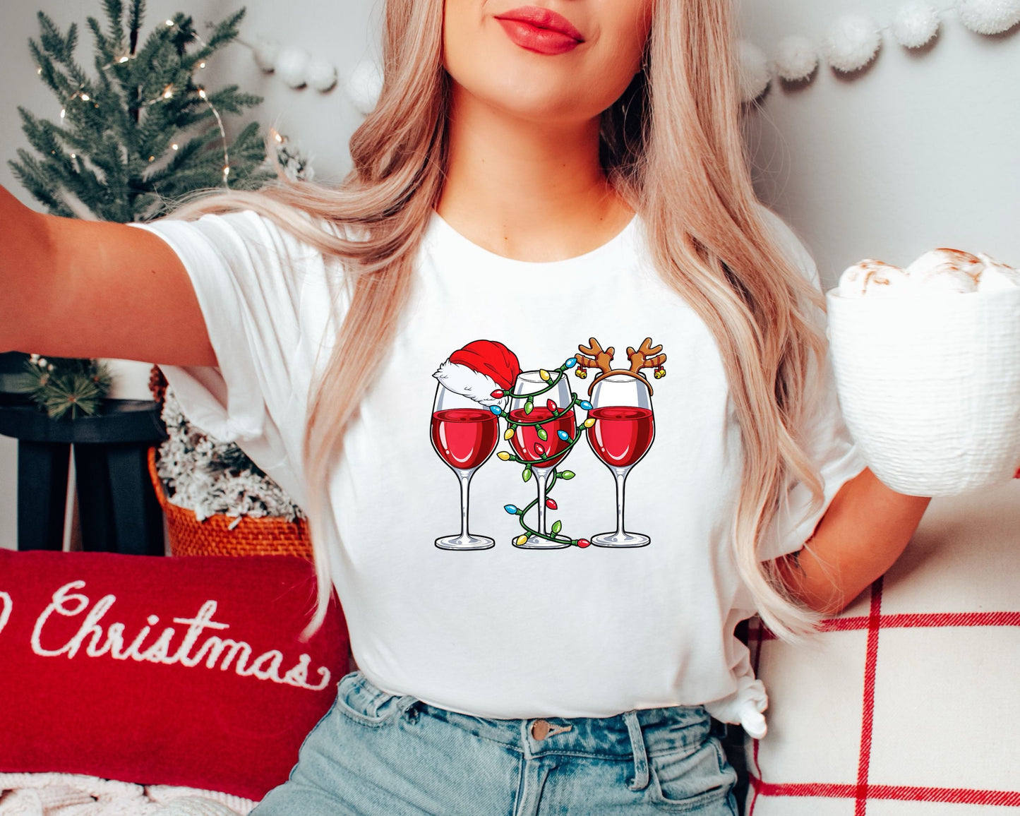 Christmas Party Shirt Christmas Gift Womens Wine Glasses T Shirt Christmas Funny ShirtWine Lover TeeChristmas Gift For WomenGirl Party Graphic Tee – Everyday Comfort · Perfect For Daily Wear