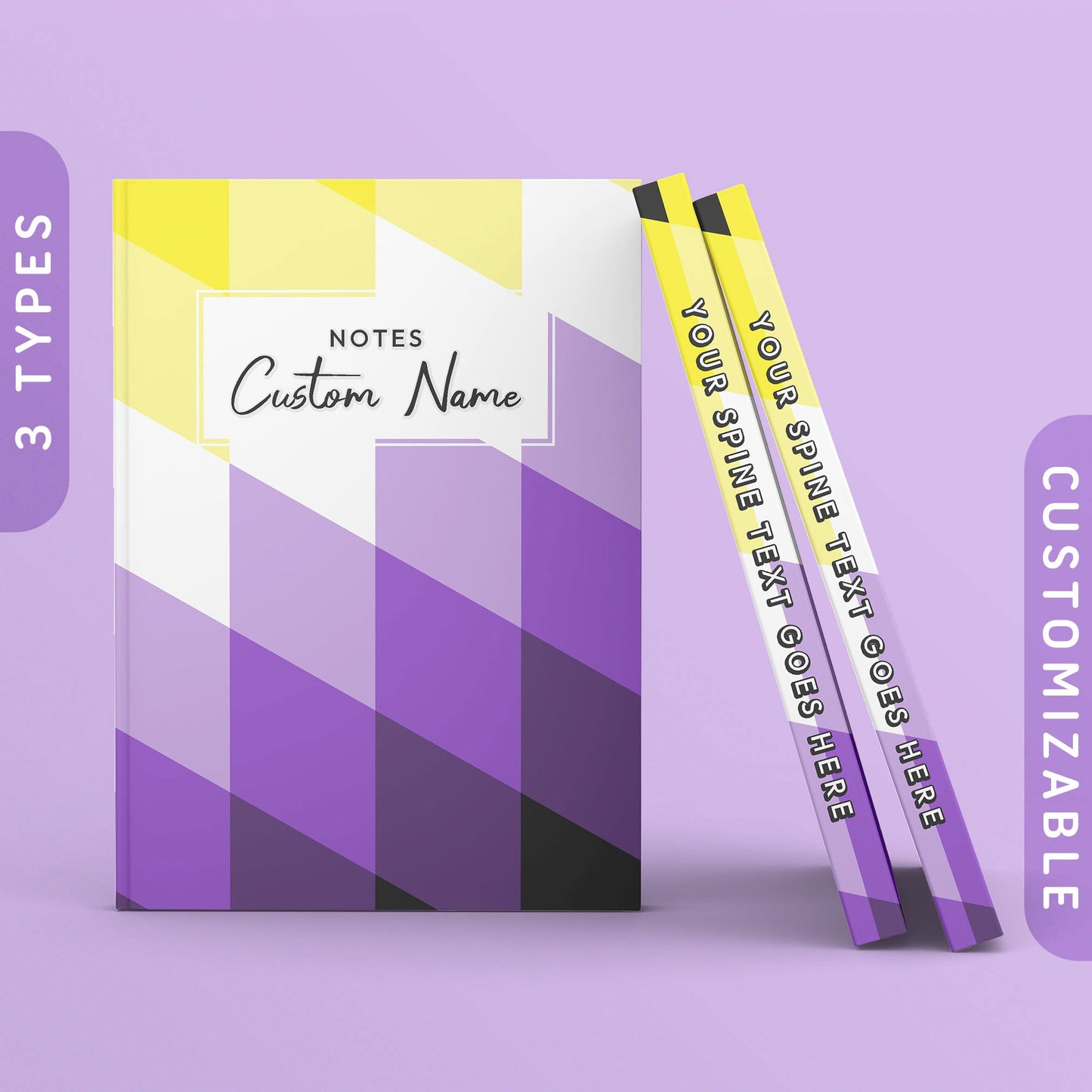 Personalized Subtle Nonbinary Journal Non Binary Enby Pride Flag Pixels Sketchbook Customizable Hardcover Notebook Custom Name Text Graphic Tee – Bold Style · High-Quality Print