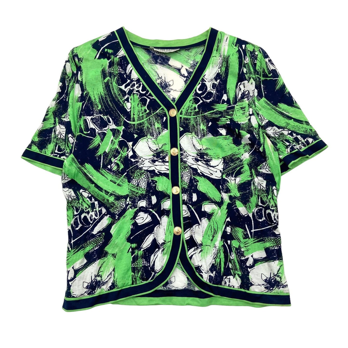 Pierre Cardin Womens Green Short Sleeve Button Up Top Vintage Designer VTG Graphic Tee – Soft Feel · High-Quality Print