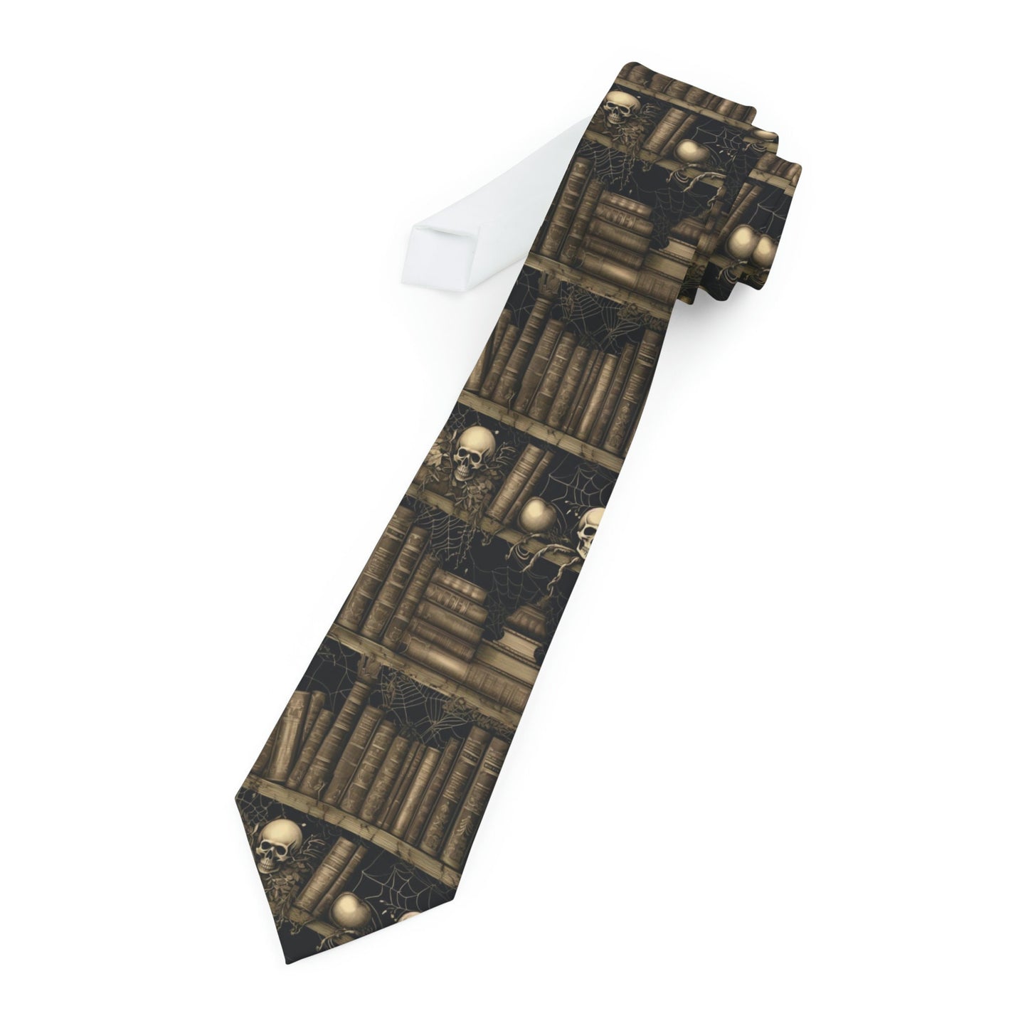 Vintage Gothic Skull Necktie Eerie Spider Web and Bookshelf Pattern for Men Graphic Tee – Feel-Good Design · Top Pick For Any Outfit