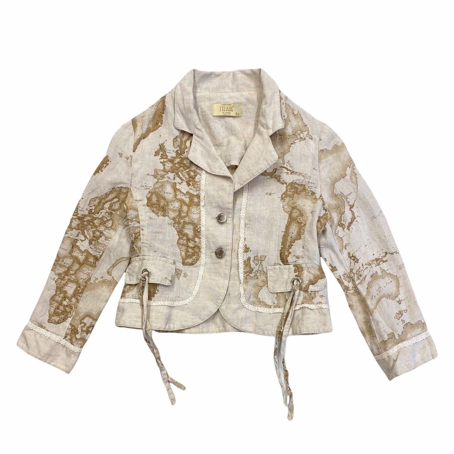Alviero Martini 1A Classes Kids Map Print Linen Jacket Vintage Designer VTG Graphic Tee – Premium Graphic · Must-Have Style