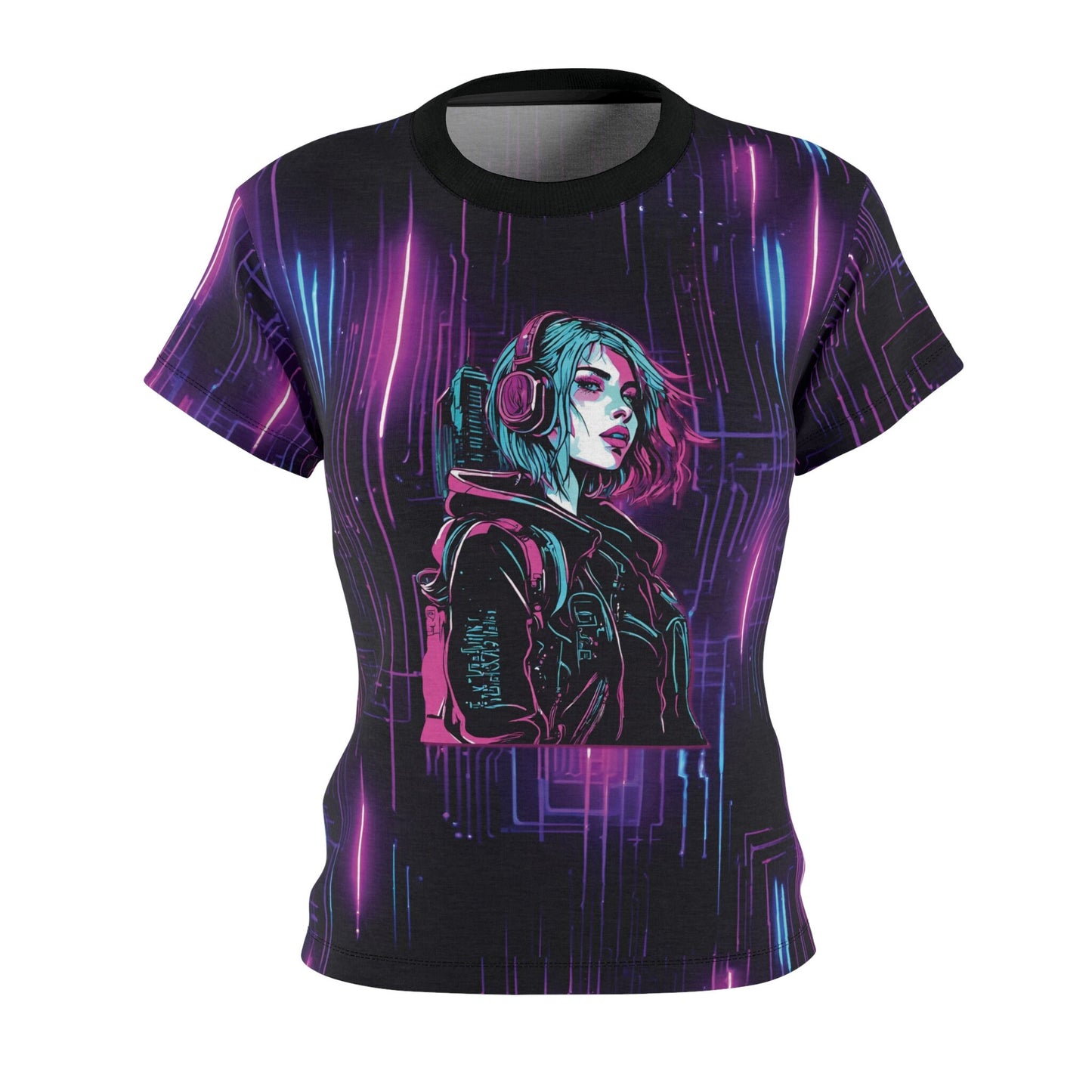 Neon Futuristic Lights Cyberpunk Girl Women39s Cut Sew Tee AOP Graphic Tee – Premium Graphic · Great Gift For Fans