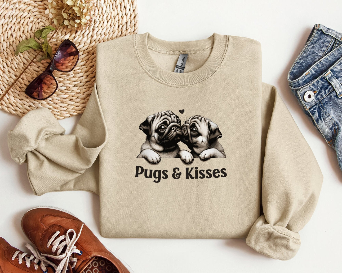 Pugs and Kisses Sweatshirt Dog Mom Gift Cute Pug Lover Sweatshirt Pug Mom Shirt Adorable Dog Lover Tee Cozy Pug Sweatshirt Sweatshirt – Aesthetic Look · Perfect For Daily Wear