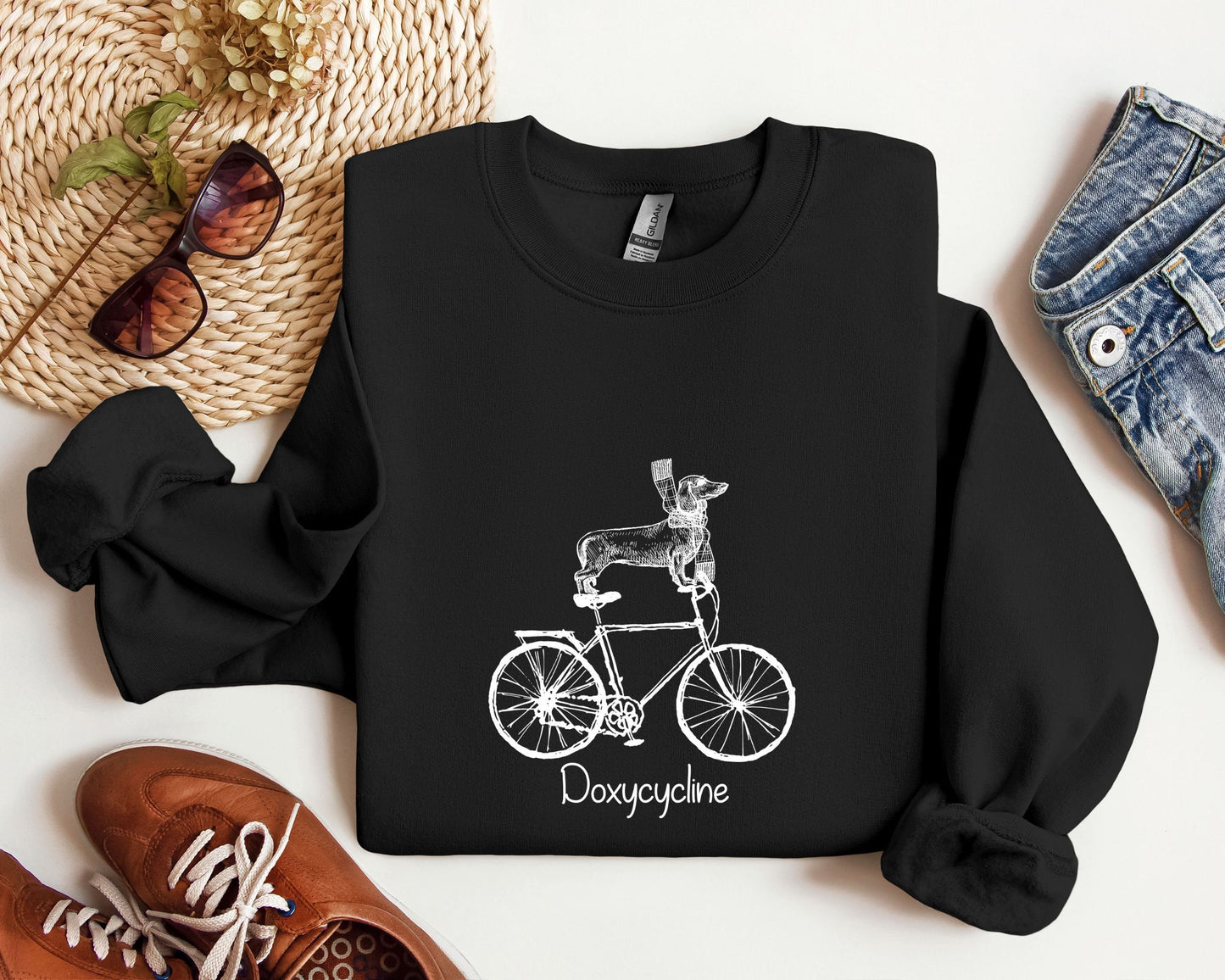 Doxycycline Pun Sweatshirt Dachshund on Bicycle Tee Pharmacists Shirt Veterinary Gift Pharmacists Technicians Gift Trendy Sweater Sweatshirt – Premium Graphic · High-Quality Print