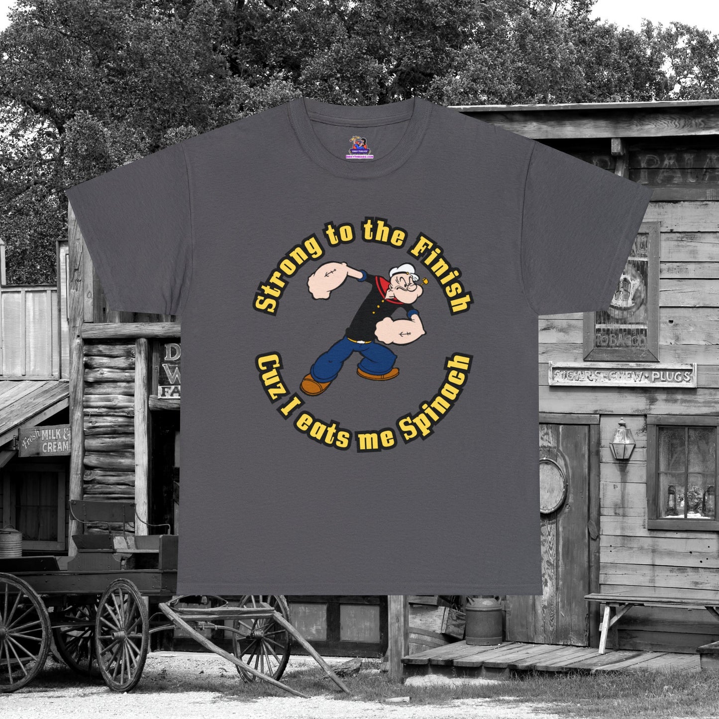 Popeye Inspired 39I39m Strong to the Finish39 T Shirt Gildan 5000 Unisex Heavy Cotton Tee fan apparel nostalgic cartoon vintage fashion Graphic Tee – Aesthetic Look · High-Quality Print