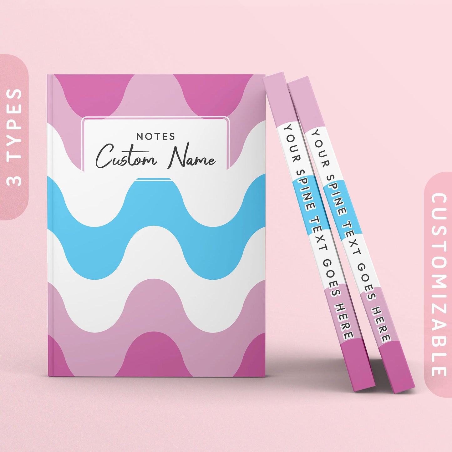 Personalized Subtle Femboy Journal Gay Femboy Pride Flag Color Waves Sketchbook Customizable Hardcover Notebook Custom Name Text Graphic Tee – Everyday Comfort · High-Quality Print
