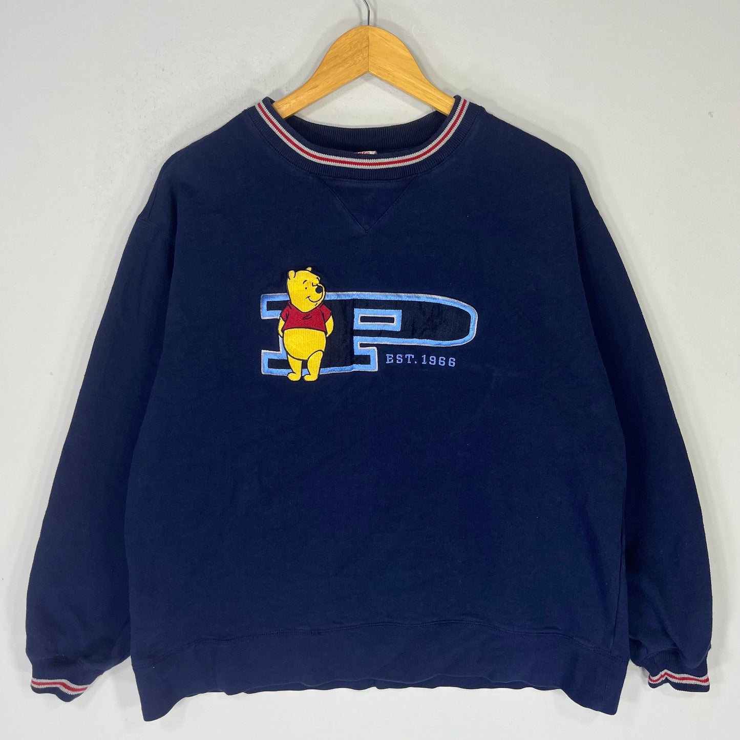 Vintage Disney Pooh Big Logo Embroidered Sweatshirt Crewneck Pullover Baggie Sweater Walt Disney Pooh Vintage NavyBlue Size Medium Sweatshirt – Easygoing Wear · High-Quality Print