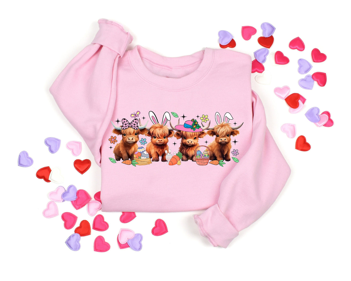 Easter Baby Highland Cow Shirt Funny Easter Sweatshirt Highland Cow Easter Sweater Retro Easter Shirt Cute Easter Day Gift for Farmer Sweatshirt – Cozy Vibes · High-Quality Print