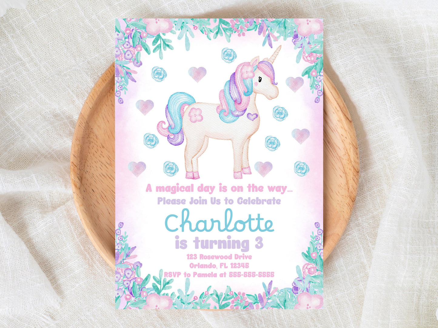 Unicorn Birthday Invitation 3 Year Old Editable Invitation 3Rd Birthday Invites Girl Birthday Invite Unicorn Party Pastel Purple Decor UNI3 Graphic Tee – Bold Style · Perfect For Daily Wear