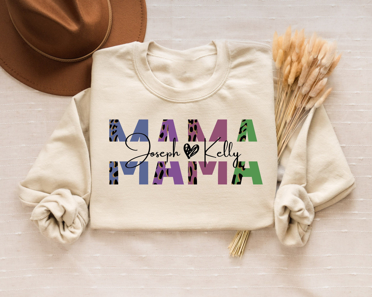 Custom Leopard Mama Sweatshirt with Children Name on Sleeve Retro Mama Shirt Cute Mom Shirt Mother39s Day Gift Mom Life Shirt Blanch Sweatshirt – Everyday Comfort · Must-Have Style