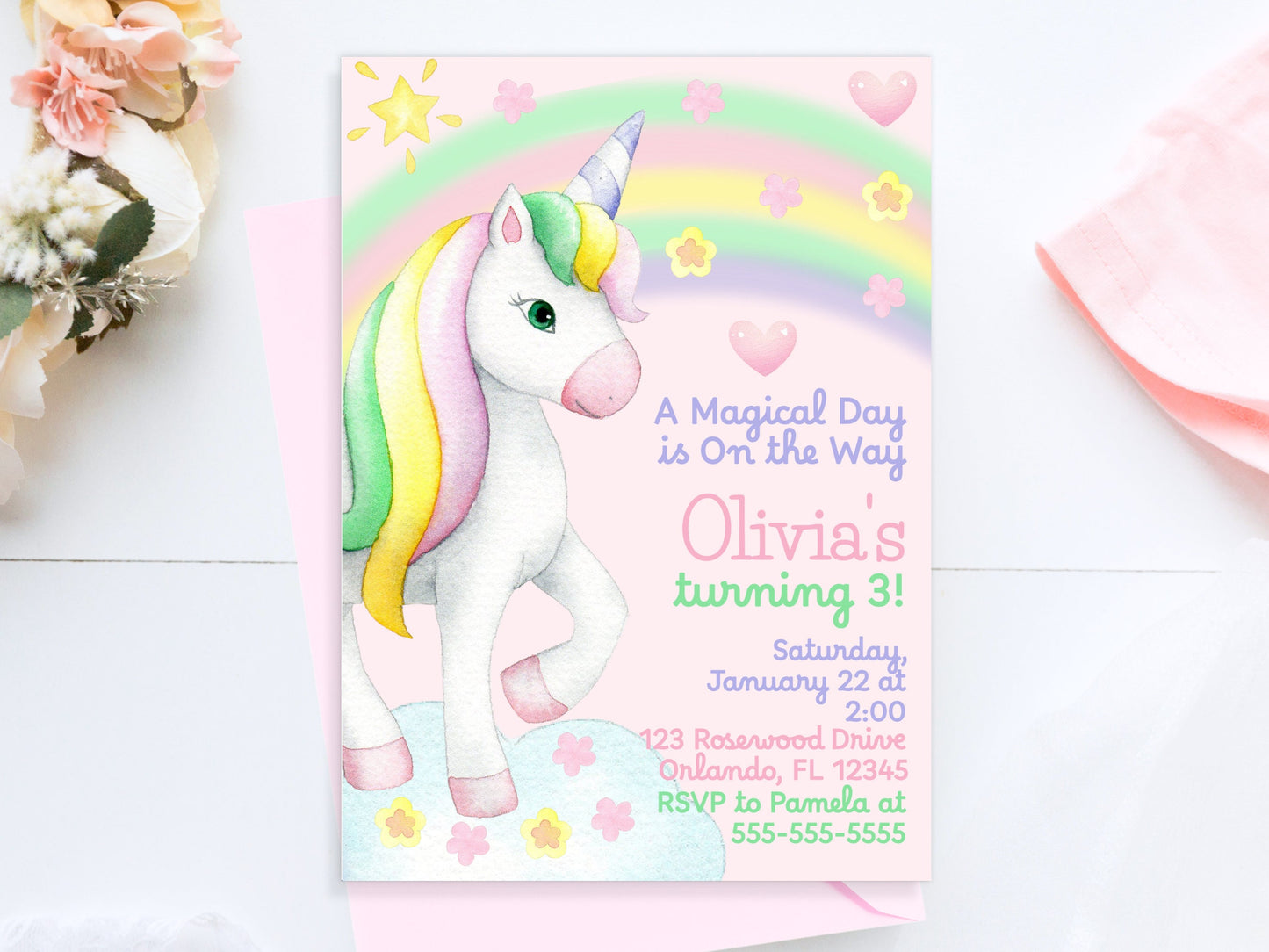 1rst Birthday Invite Unicorn 1rst Birthday Girl Unicorn Party Invite Magical Unicorn Editable Invitation Pastel Rainbow Party Pink UNI6 Graphic Tee – Feel-Good Design · High-Quality Print