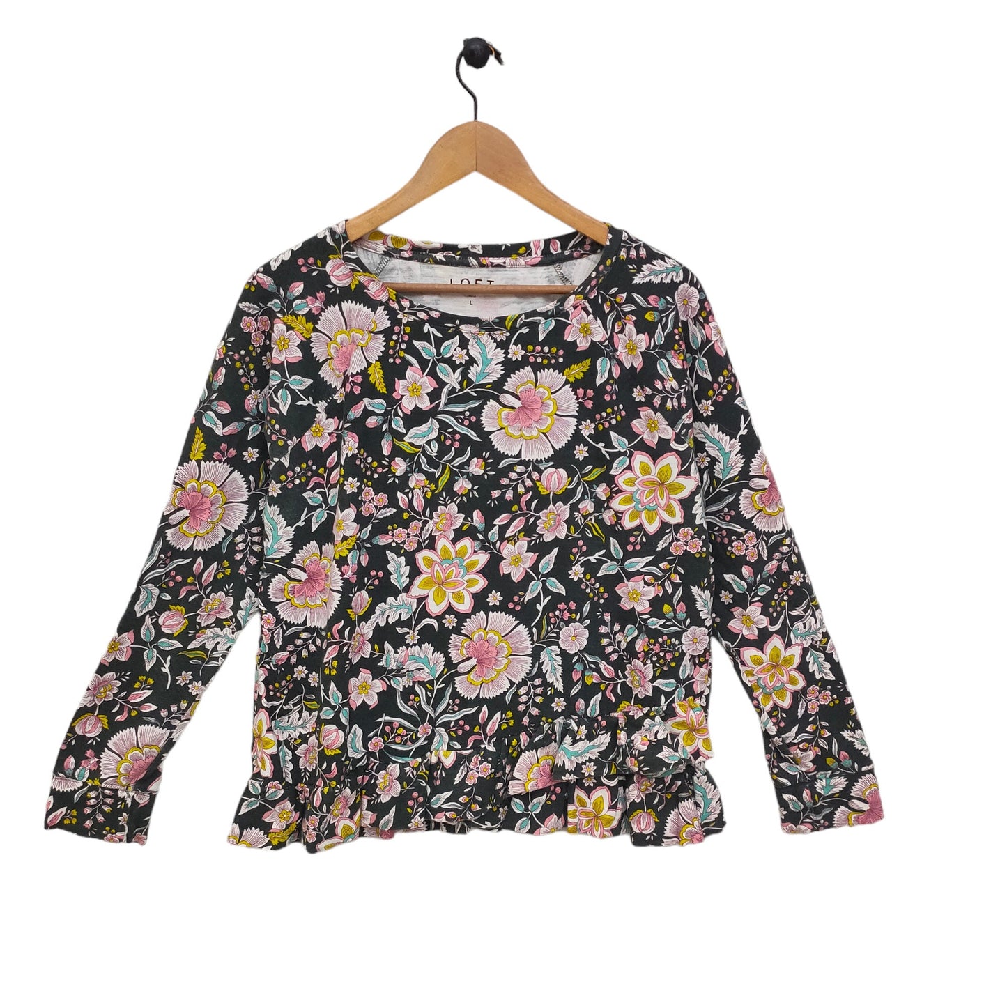 Floral Sweatshirt All Over Print Flower Sweater Y2K Loft Ruffled Hem Black Large Sweatshirt – Easygoing Wear · Great Gift For Fans