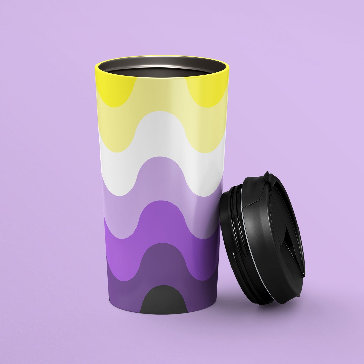 Subtle Nonbinary Pride Waves Travel Mug Stainless Steel Enby Tumbler Nonbinary Pride Flag To Go Cup Insulated LGBTQ Thermos Graphic Tee – Fan Favorite · Top Pick For Any Outfit