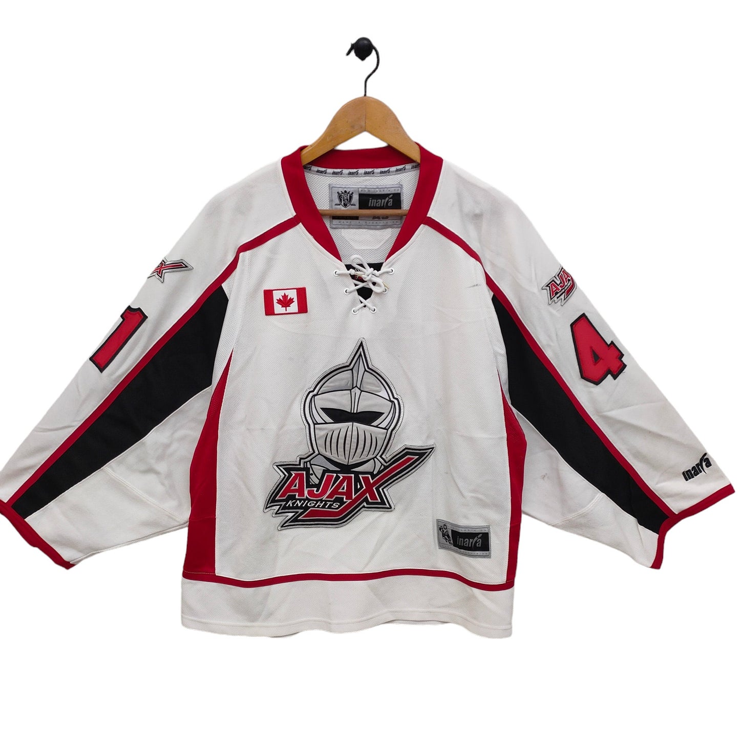 Vtg Ajax Knights Hockey Shirt Vintage Canada Goalie Jersey Embroidery White Red Jersey – Fan Favorite · Great Gift For Fans