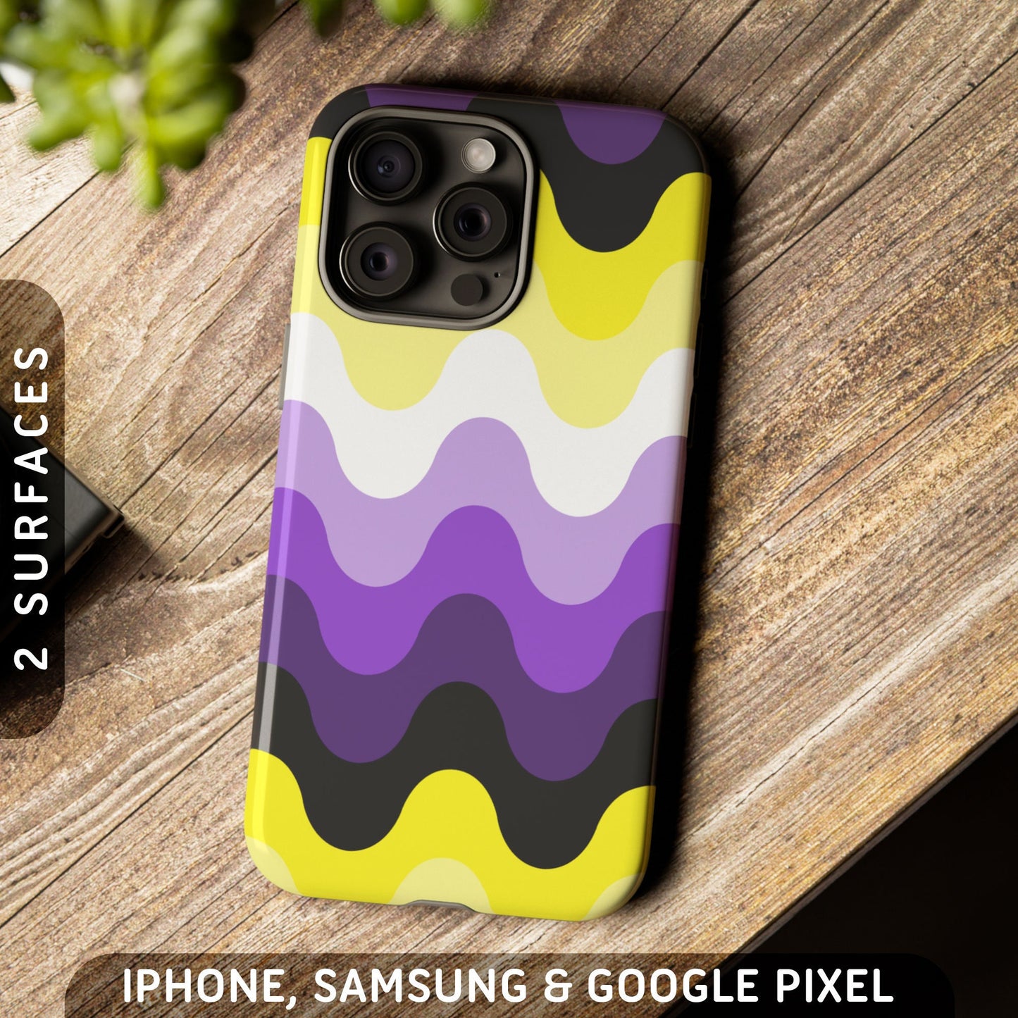 Subtle Nonbinary Pride Waves Tough Case iPhone 16 Pro Max Plus 15 14 13 12 11 Samsung S24 S23 S22 S21 Google Pixel 9 8 7 6 5 Phone Graphic Tee – Easygoing Wear · Perfect For Daily Wear