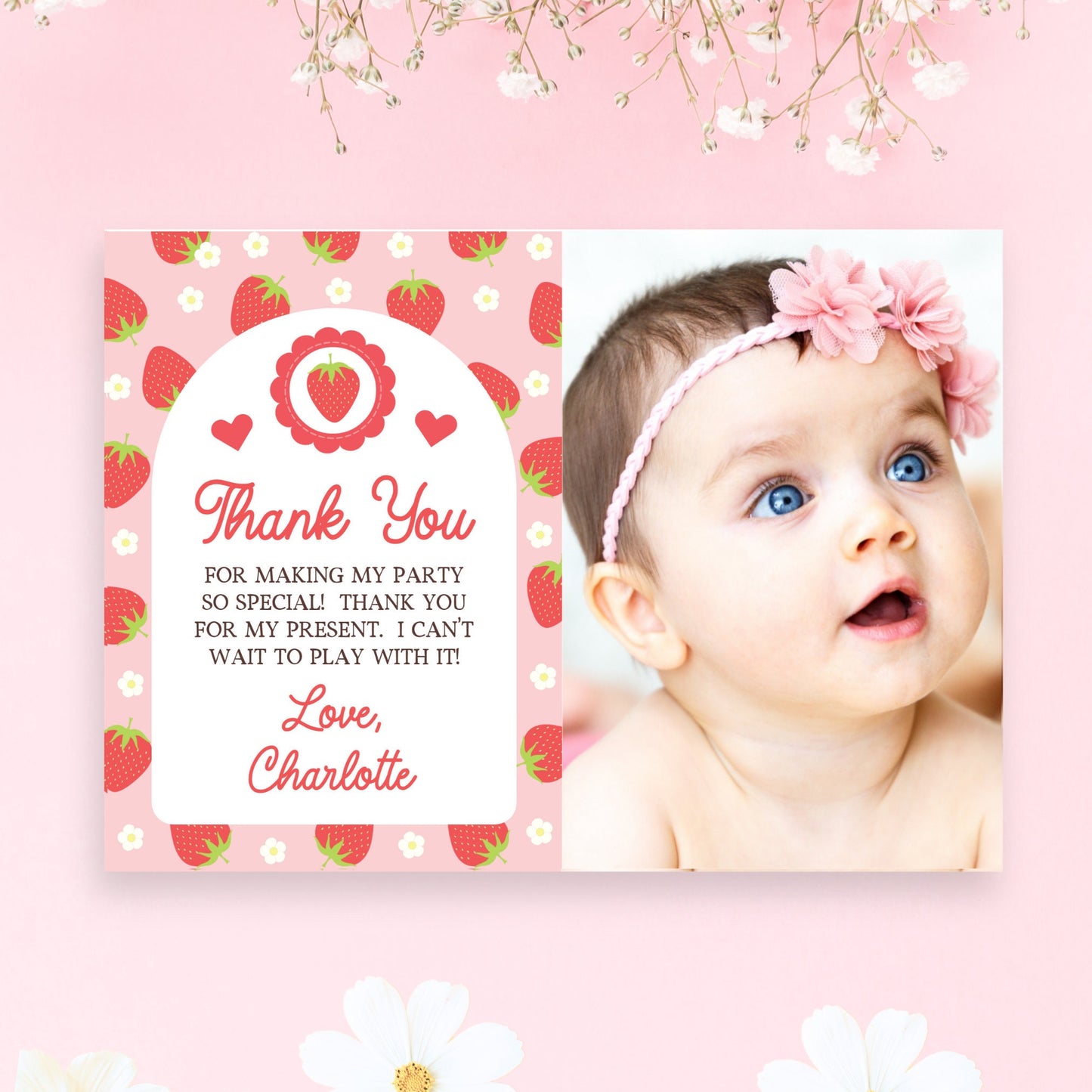 Berry First Birthday Thank You Card Strawberry Birthday Berry 1St Birthday Editable Thank You Notes First Birthday Girl Photo Thank STRAW2 Graphic Tee – Fan Favorite · Trending Graphic Apparel