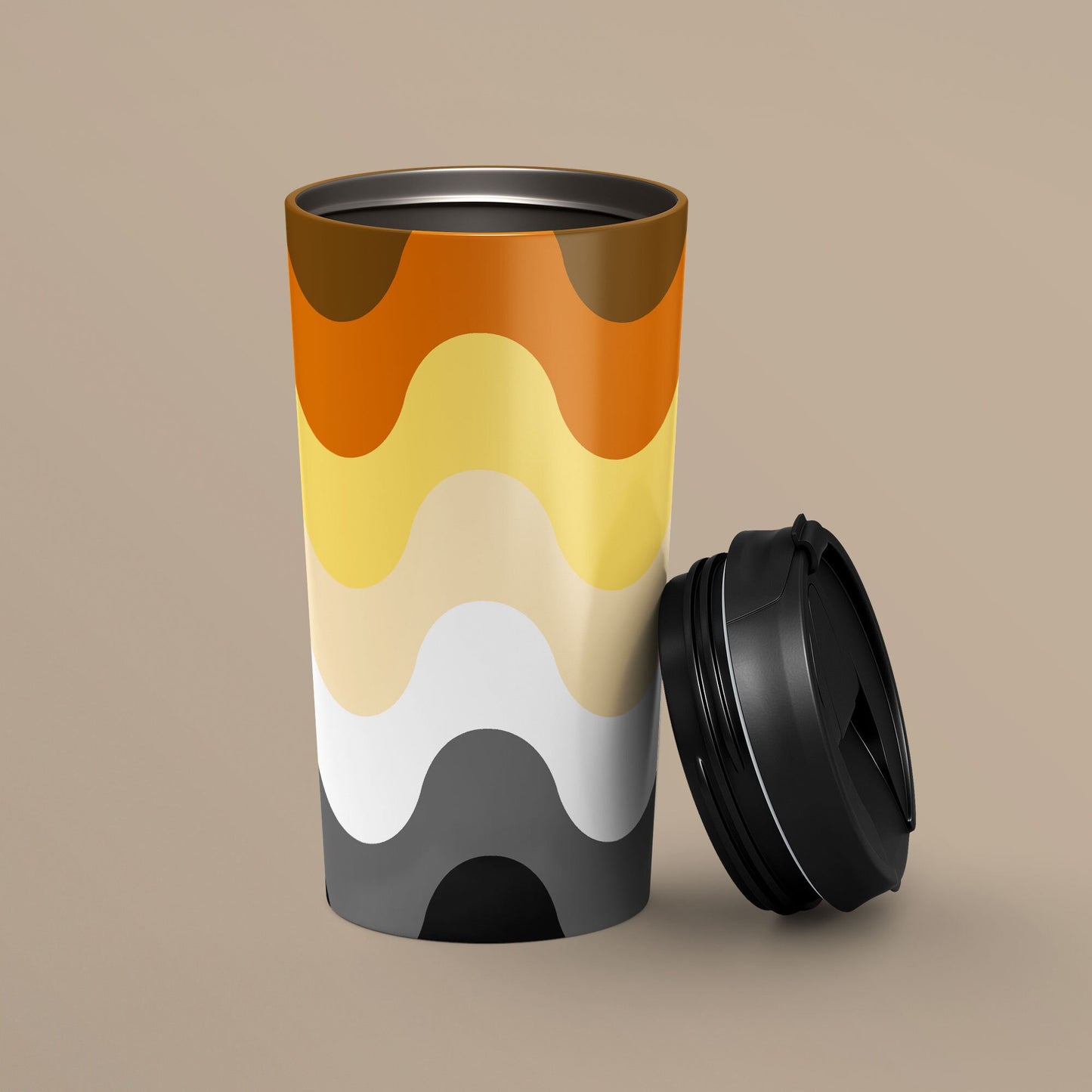 Subtle Bear Pride Waves Travel Mug Stainless Steel 15oz Tumbler Gay Bear Brotherhood Flag To Go Cup Insulated LGBTQ Thermos Graphic Tee – Fan Favorite · High-Quality Print