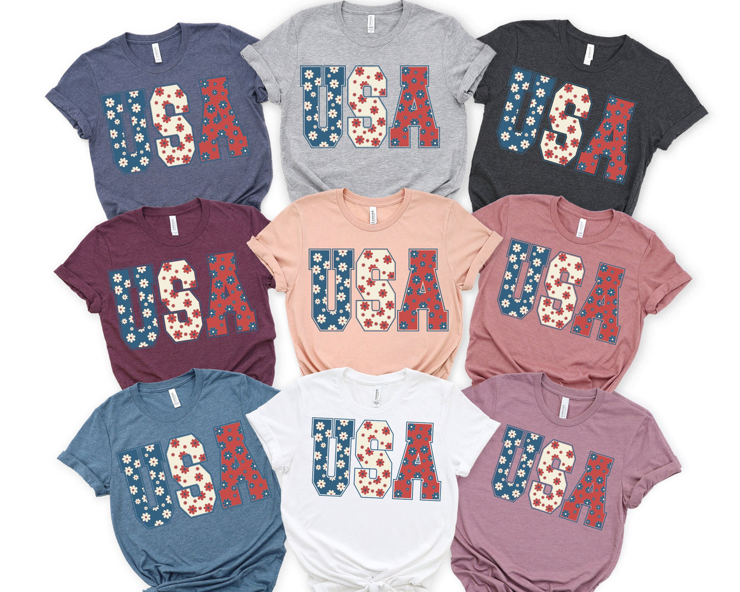 Retro Flower USA Graphic Tees 4th of July Shirts Independence Day Gifts USA Shirts Red White and Blue Shirts Big USA Shirts Graphic Tee – Premium Graphic · Top Pick For Any Outfit