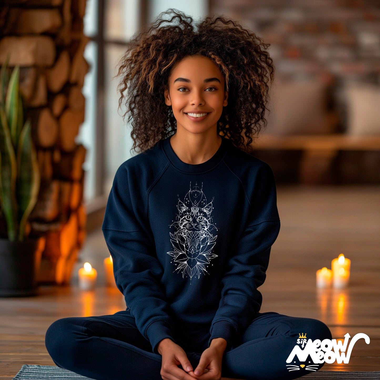Lotus Flower Cat Sweatshirt Zen Animal Pullover Spiritual Yoga Top Cozy Feline Jumper Perfect Gift for Cat Lovers Sweatshirt – Aesthetic Look · Trending Graphic Apparel