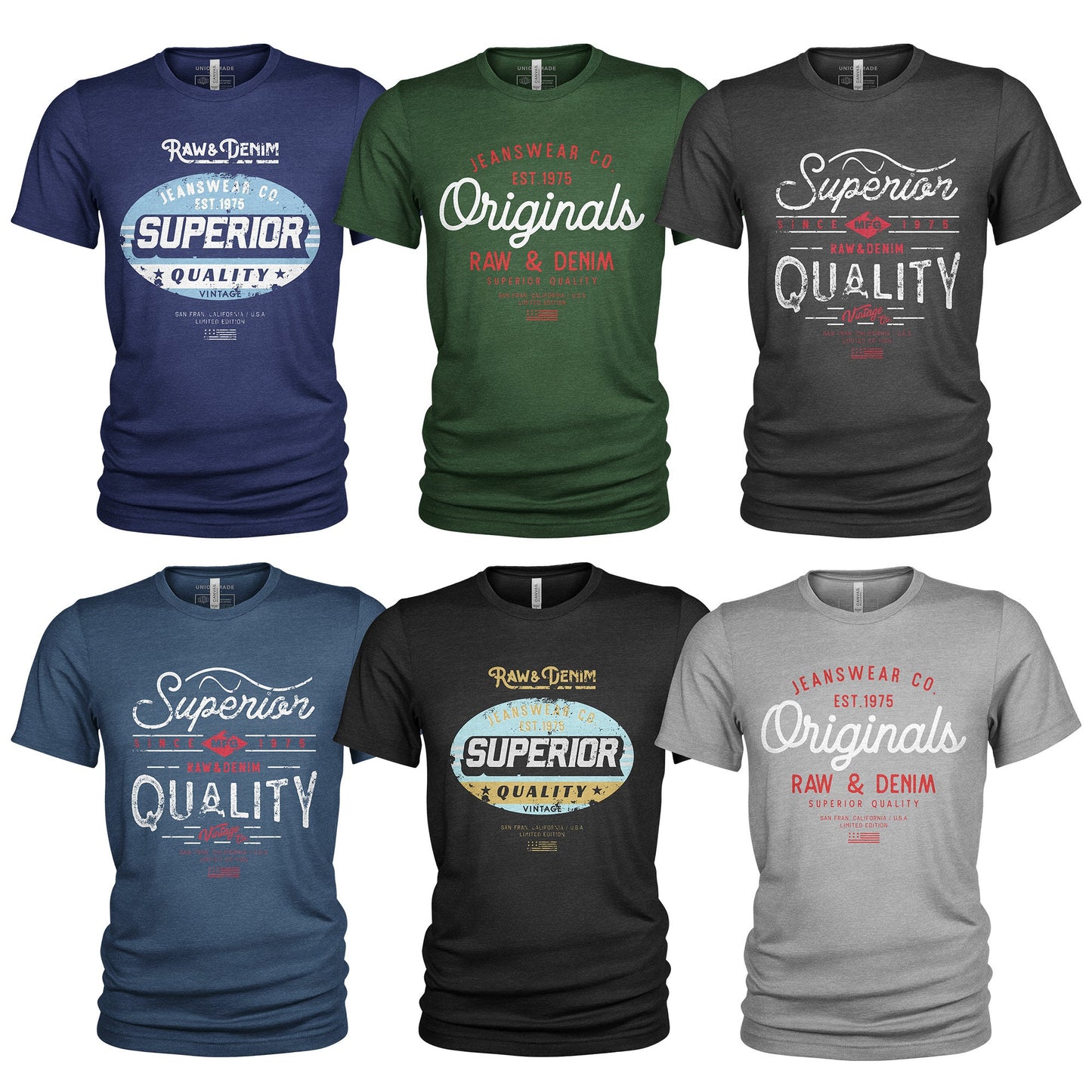Raw Denim Men39s Casual Jeanswear 6 Pack Crew Neck T Shirts Graphic Tee – Bold Style · Perfect For Daily Wear