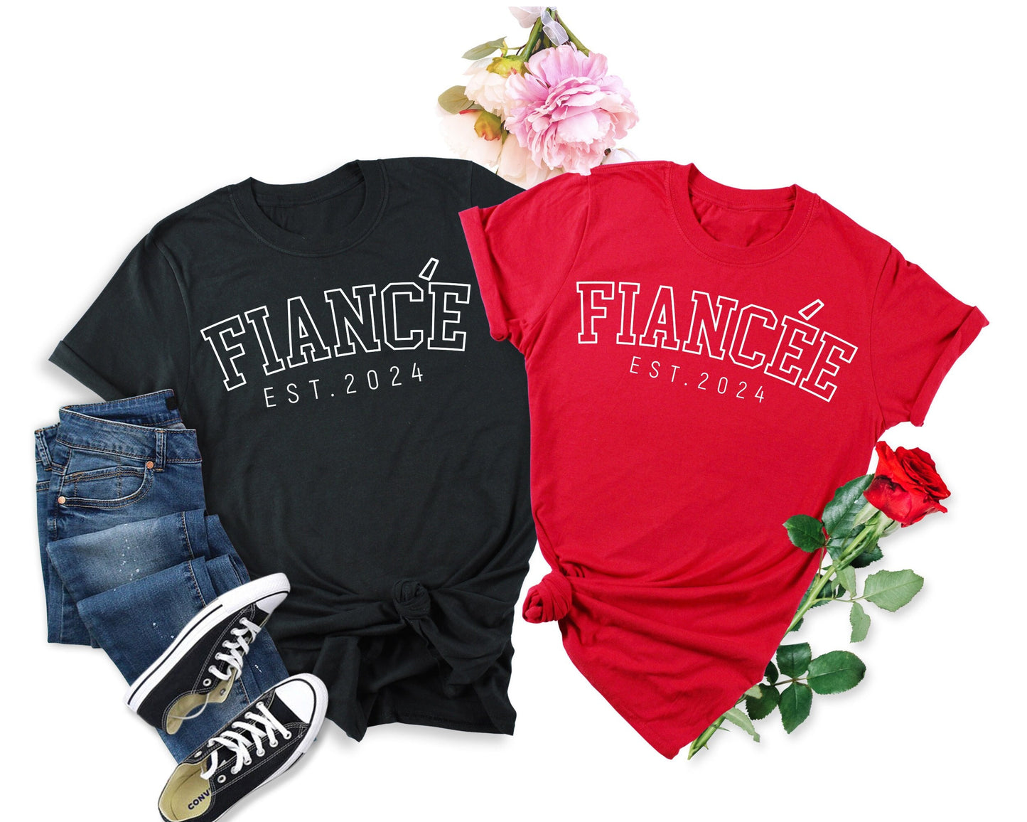 Custom Engagement Shirts Bride TShirt Fiance and Fiancee Est 2024 Engagement Gifts Fiance and Fiancee Est 2024 Engagement Couple Shirts Graphic Tee – Easygoing Wear · Top Pick For Any Outfit