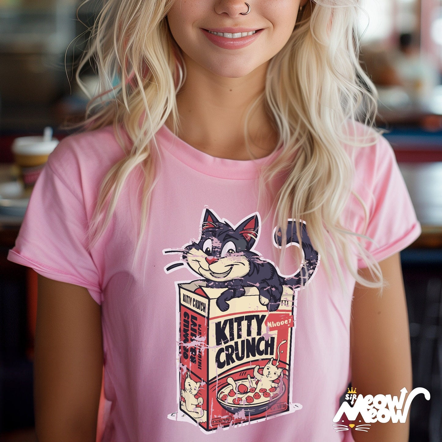 Kitty Crunch T Shirt Fun Cat in Cereal Box Tee Unique Animal Lover Shirt Breakfast Theme T Shirt Perfect Gift for Him or Her Graphic Tee – Premium Graphic · Must-Have Style