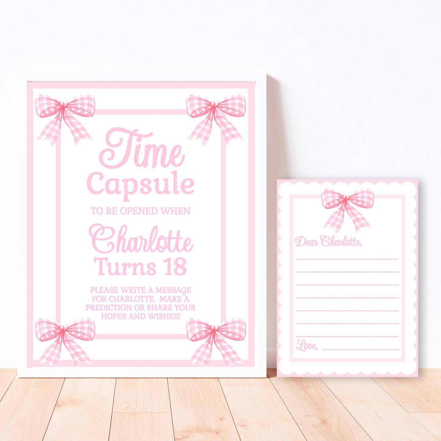 Pink Bow Time Capsule Sign with Time Capsule Cards Girl Time Capsule First Birthday Girl Pink Bow Party Decor Classic Pink Birthday PINK1 Graphic Tee – Feel-Good Design · Top Pick For Any Outfit