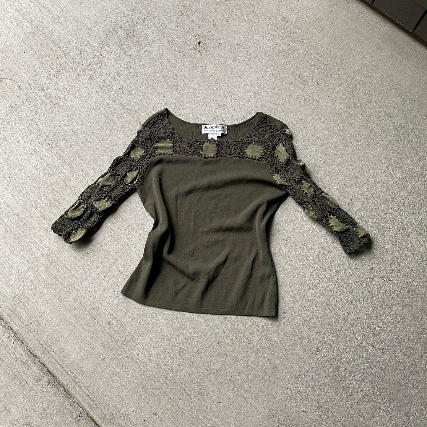 90s vintage granny square crochet suede green shirt size L Graphic Tee – Soft Feel · Trending Graphic Apparel