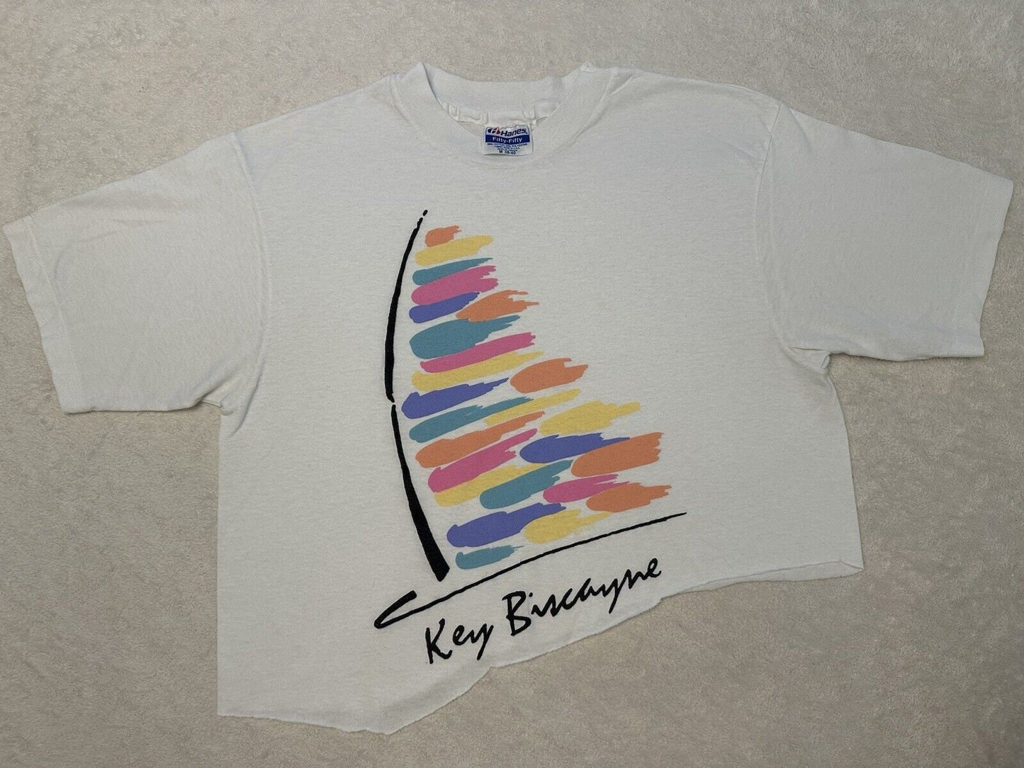 Vintage 1980s 1990s Key Biscayne Florida Ocean Sail Boat Art Cropped T Shirt M Graphic Tee – Easygoing Wear · High-Quality Print